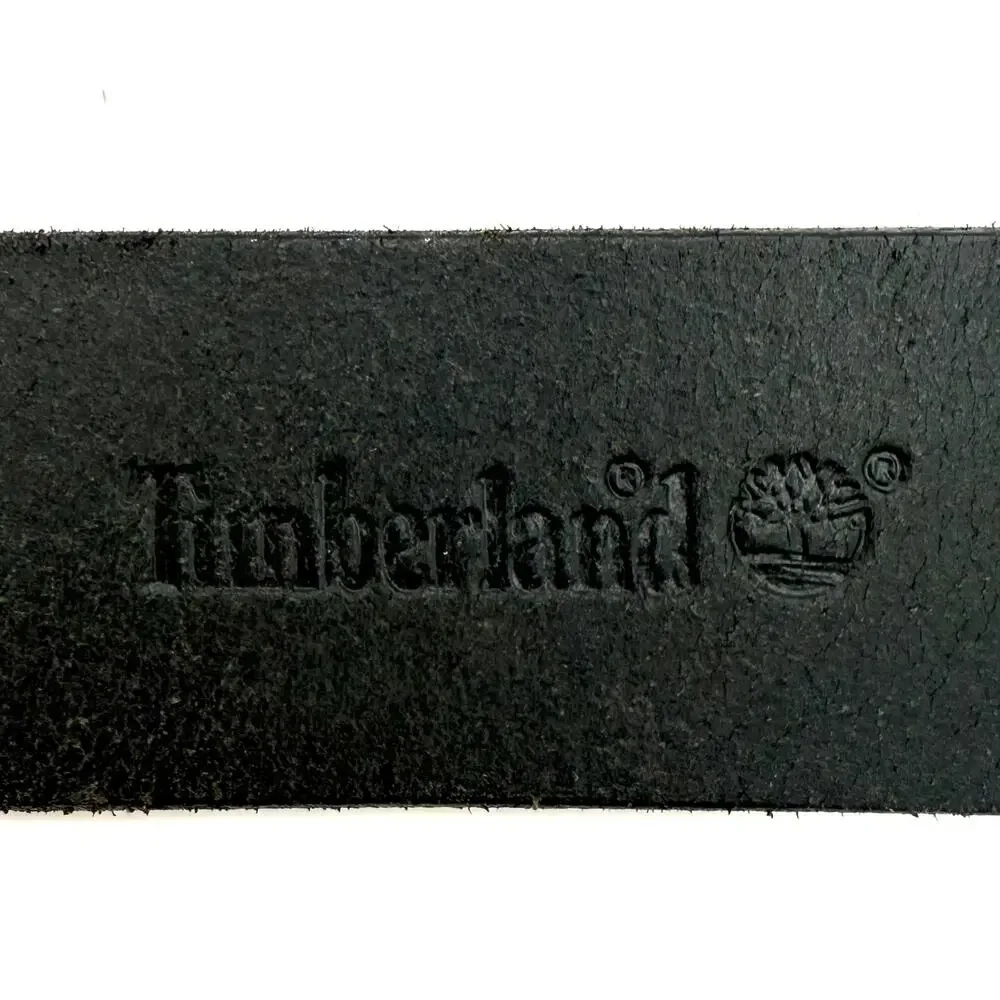 Timberland Men's Black Leather Belt Size 36 Logo Patch Distressed Buckle